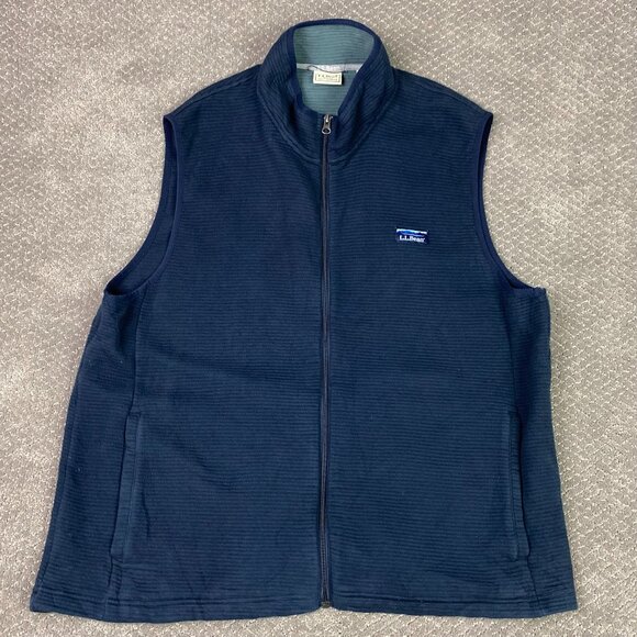LL Bean Vest Men's XL Blue Lakewashed Double Knit Full Zip Sweatshirt 521644 - Picture 1 of 9